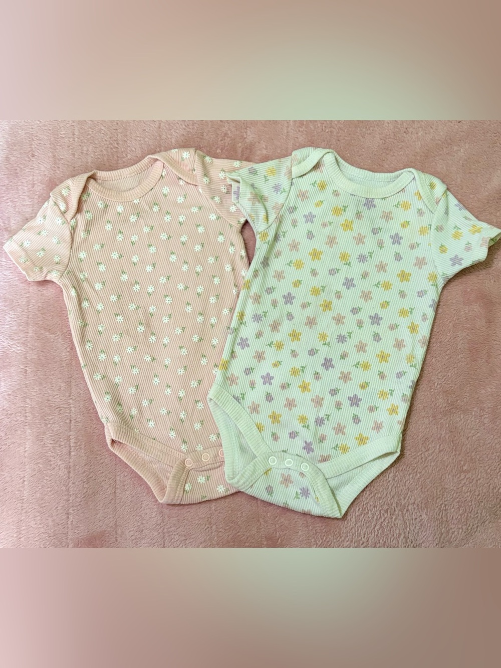 2-Pack Baby Floral Ribbed One-Piece Bodysuits - Pink & White